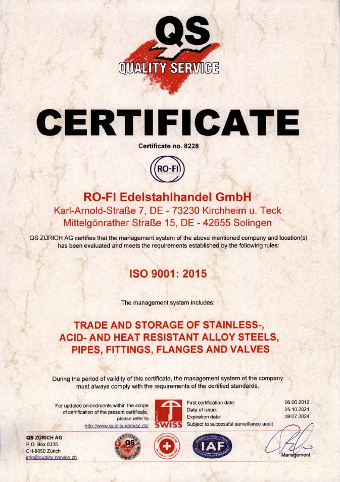 certificate ISO 9001